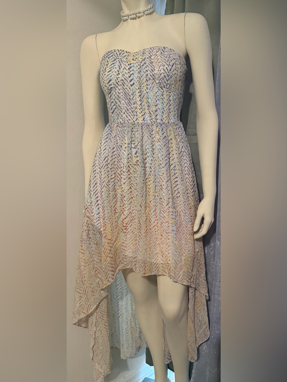 Guess Strapless High-Low Dress in Pastel Multicolor